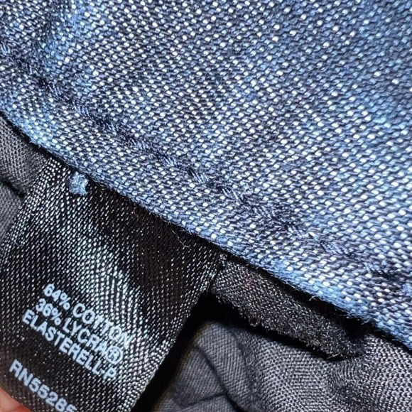 editor,6, indigo blue wide leg capri w/a slight satin finish offset button close - Picture 5 of 7